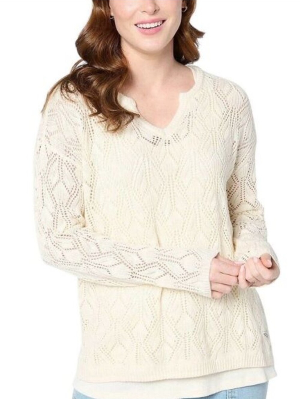 NWT Peace Love World Boheme Collection Open-Knit Sweater Ivory (L)